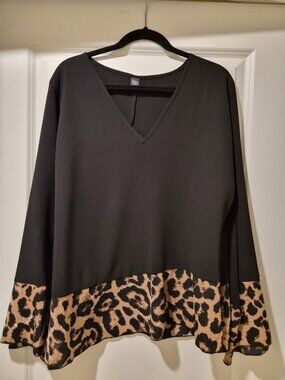 Terra & Sky Black Leopard Print Colorblock Tunic Top Plus Size